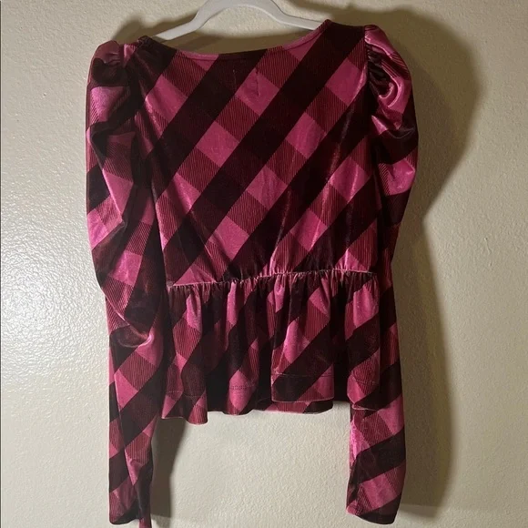 Anthropologie Pink and Brown Checkered Blouse size L - Picture 2 of 7